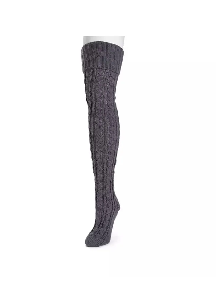 Женские носки выше колена с косичной вязкой, один размер MUK LUKS — изображение 3 из 3, серебристый
