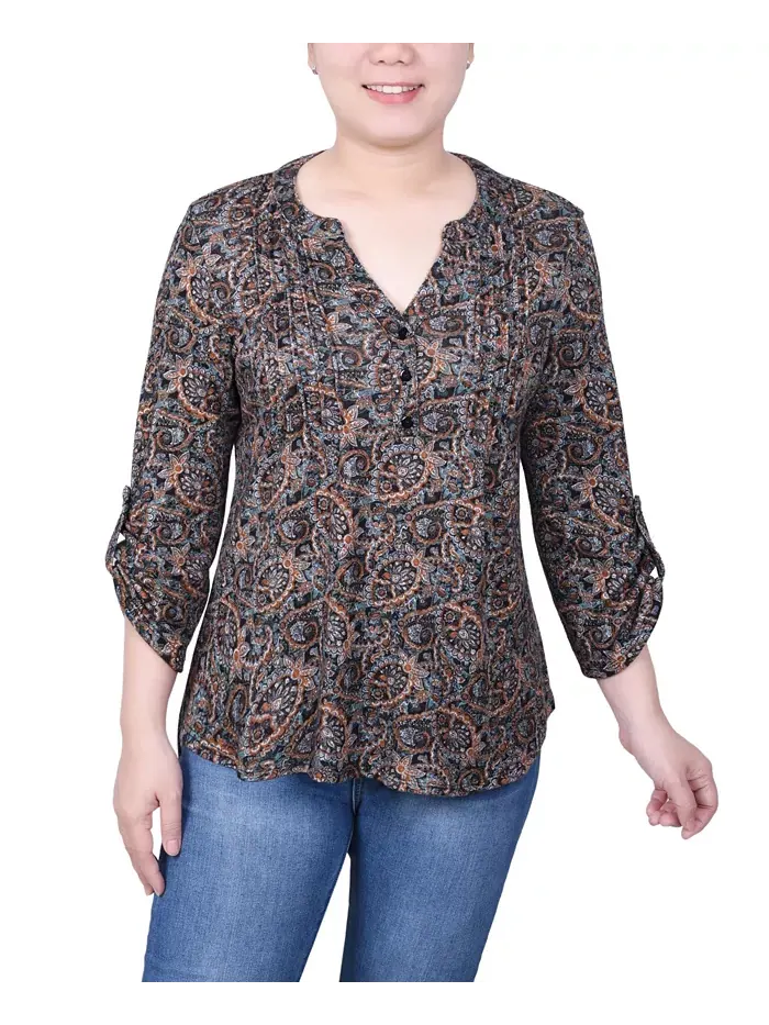 Женский топ с рукавом 3/4 NY Collection — изображение 1 из 1, черный слоновая кость