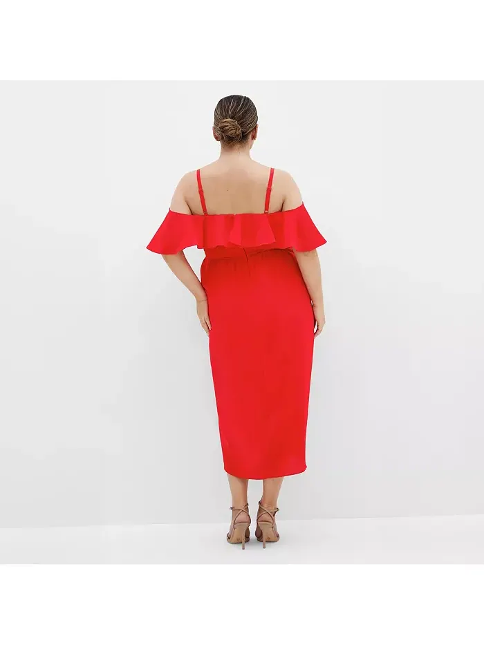 Платье миди с драпировкой Plus Size Flirtation CITY CHIC — изображение 3 из 5