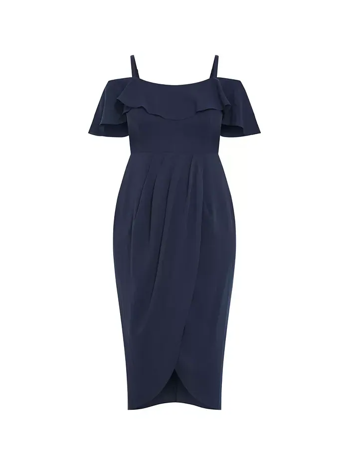 Платье миди с драпировкой Plus Size Flirtation CITY CHIC — изображение 3 из 4, темно-синий