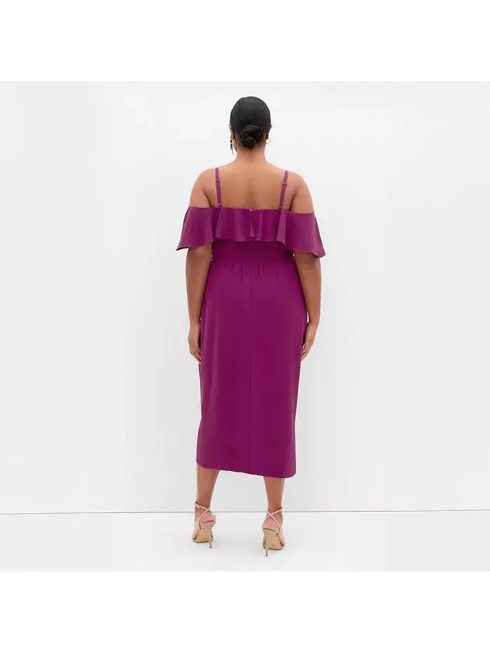 Платье миди с драпировкой Plus Size Flirtation CITY CHIC — изображение 2 из 5, красный