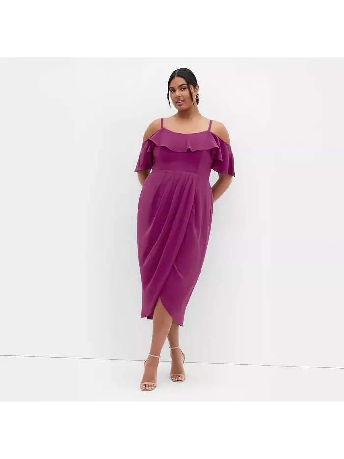 Платье миди с драпировкой Plus Size Flirtation CITY CHIC — изображение 3 из 5, красный