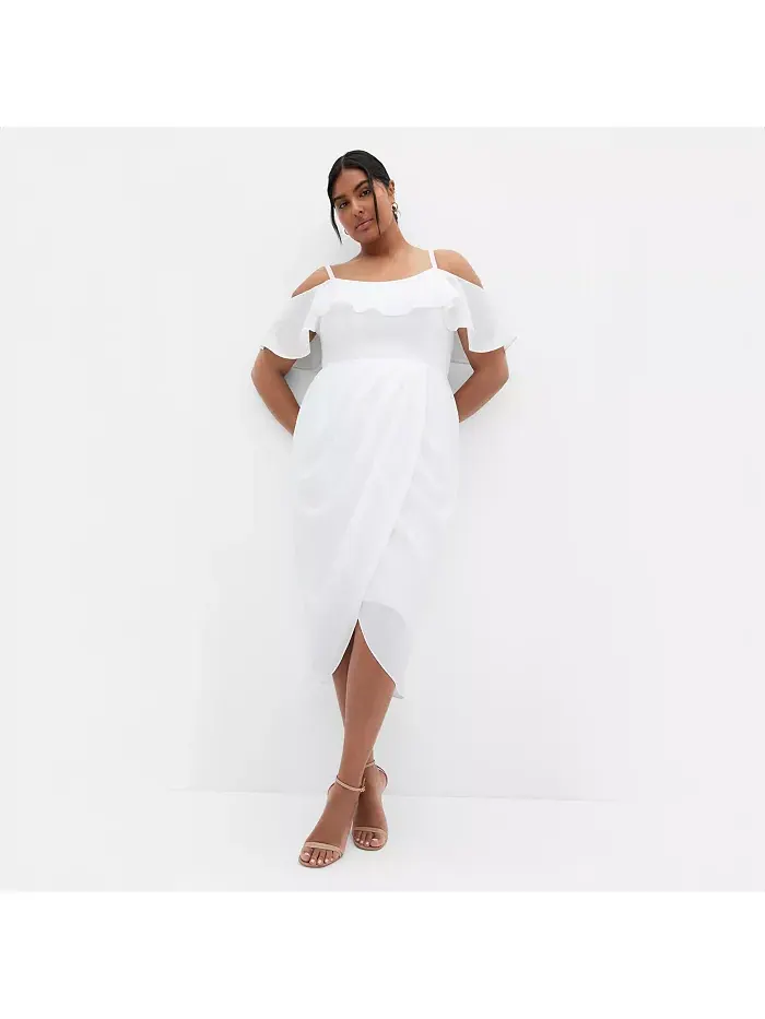 Платье миди с драпировкой Plus Size Flirtation CITY CHIC — изображение 1 из 5, белый
