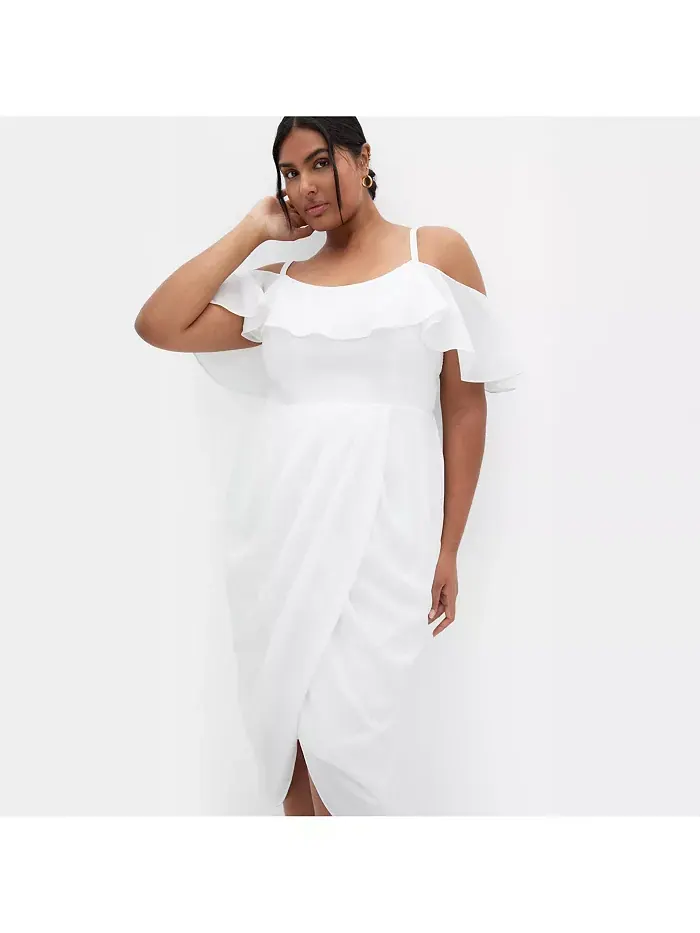 Платье миди с драпировкой Plus Size Flirtation CITY CHIC — изображение 4 из 5, белый