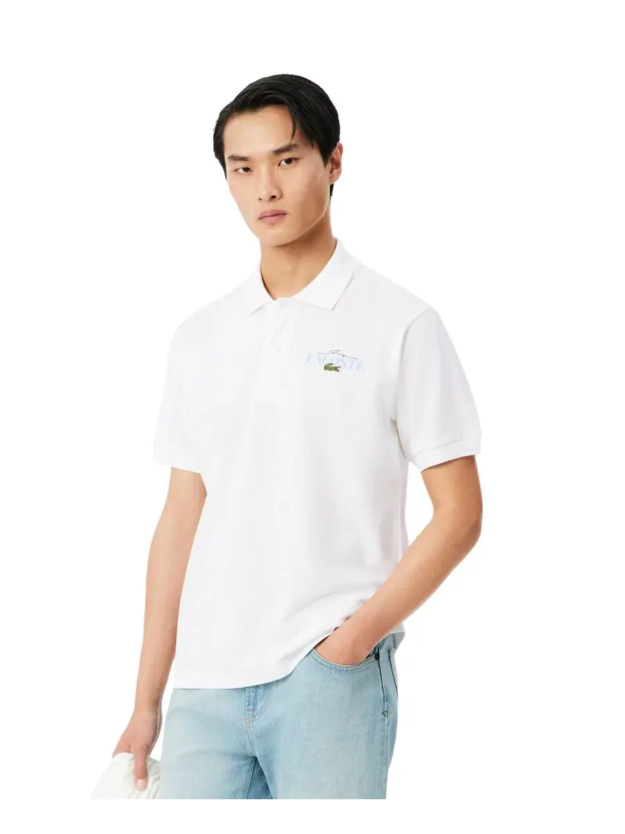 Рубашка-поло Lacoste Мужская Классическая с принтом — изображение 1 из 7, белый