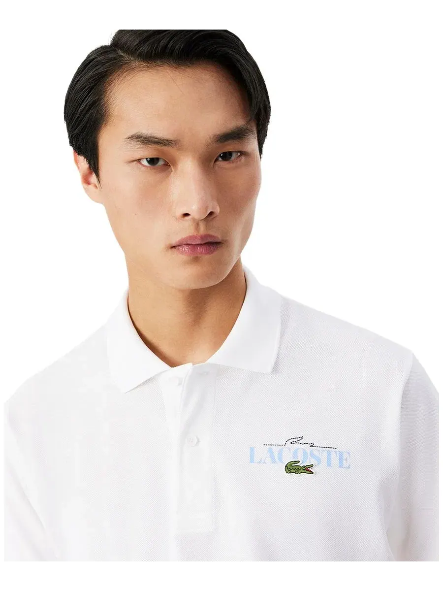 Рубашка-поло Lacoste Мужская Классическая с принтом — изображение 3 из 7, белый