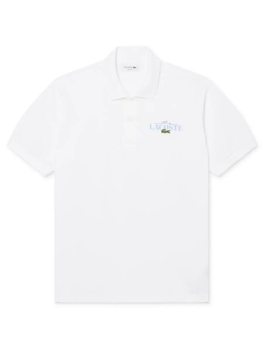 Рубашка-поло Lacoste Мужская Классическая с принтом — изображение 5 из 7, белый