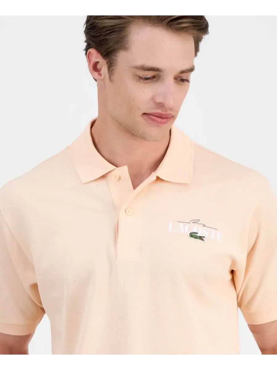 Рубашка-поло Lacoste Мужская Классическая с принтом — изображение 7 из 7, белый