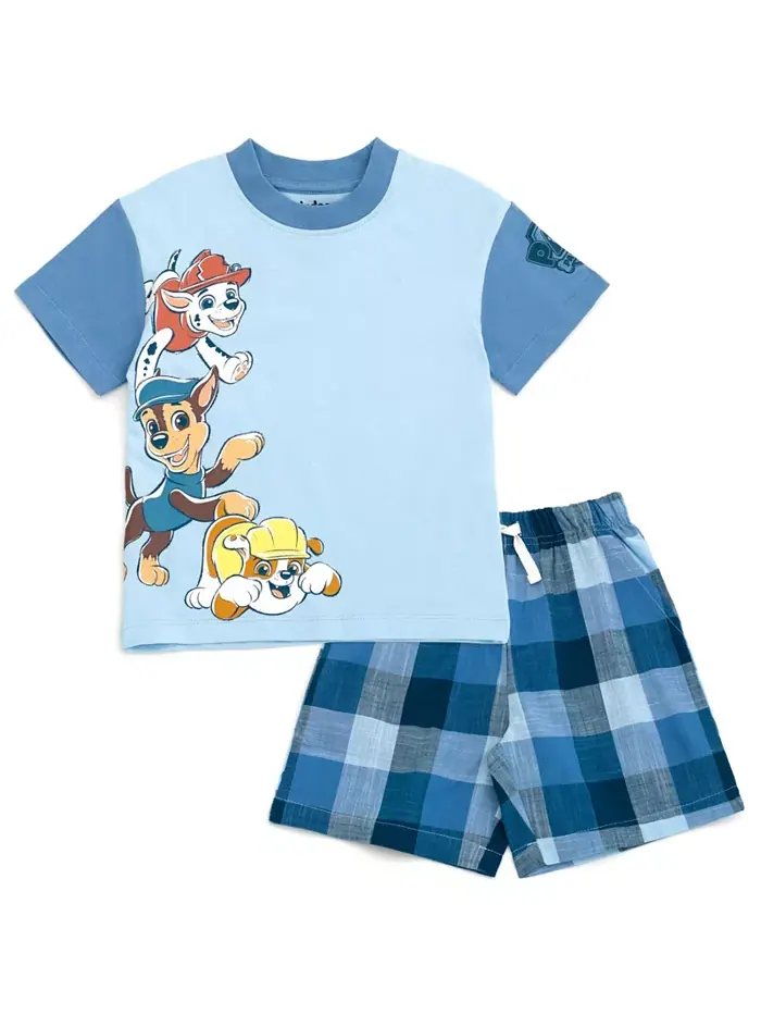 Комплект одежды для мальчиков: футболка и шорты в клетку Toddler Boys Paw Patrol — изображение 1 из 6, синий