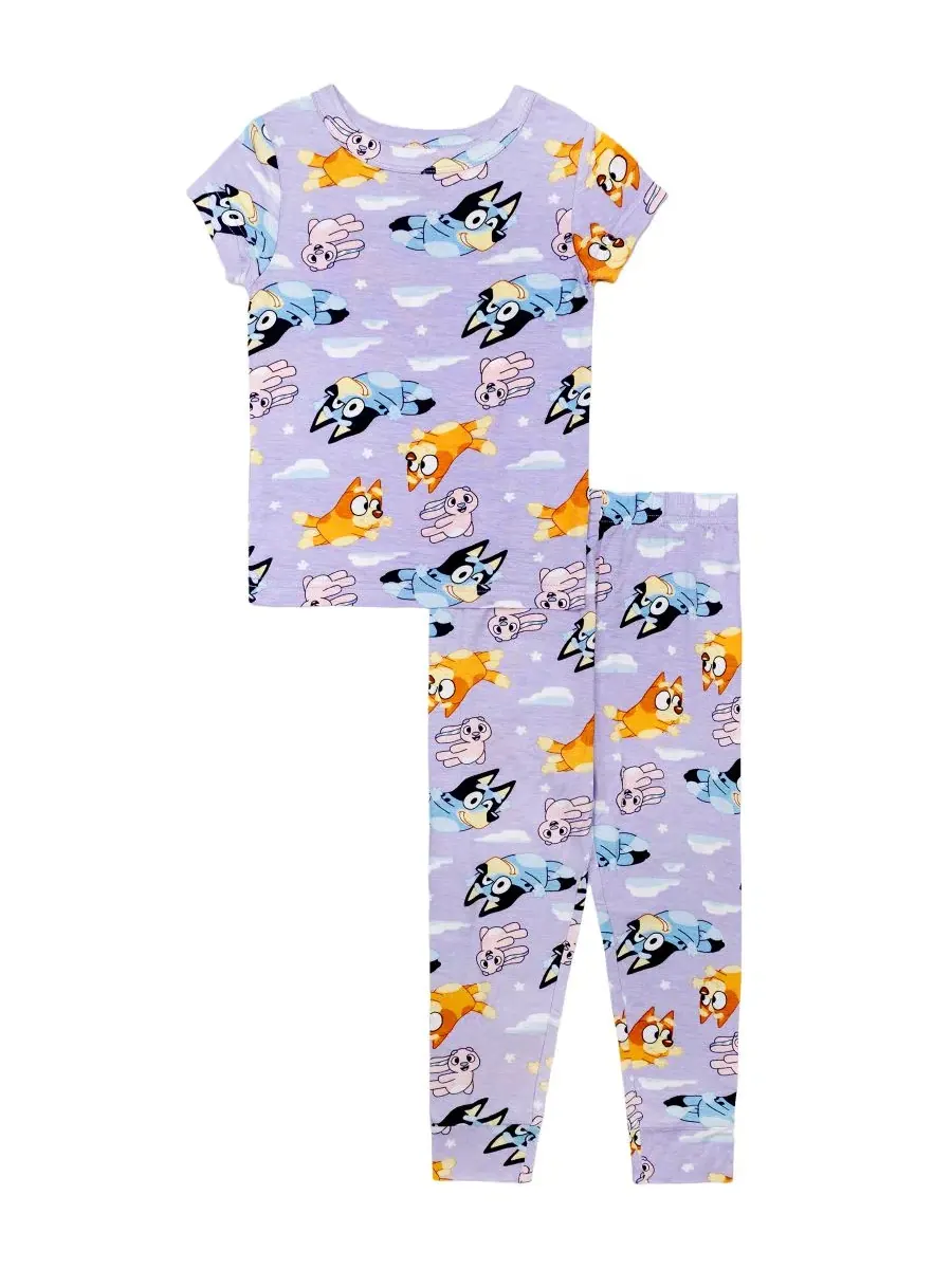 Детский пижамный комплект Bluey Dream для девочек 2T-4T: топ и штаны с принтом, 2 предмета — изображение 1 из 3, фиолетовый