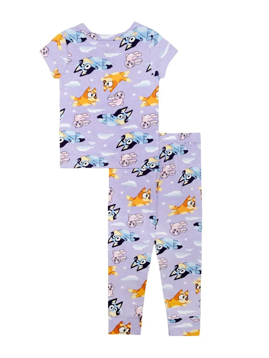 Детский пижамный комплект Bluey Dream для девочек 2T-4T: топ и штаны с принтом, 2 предмета — изображение 2 из 3, фиолетовый