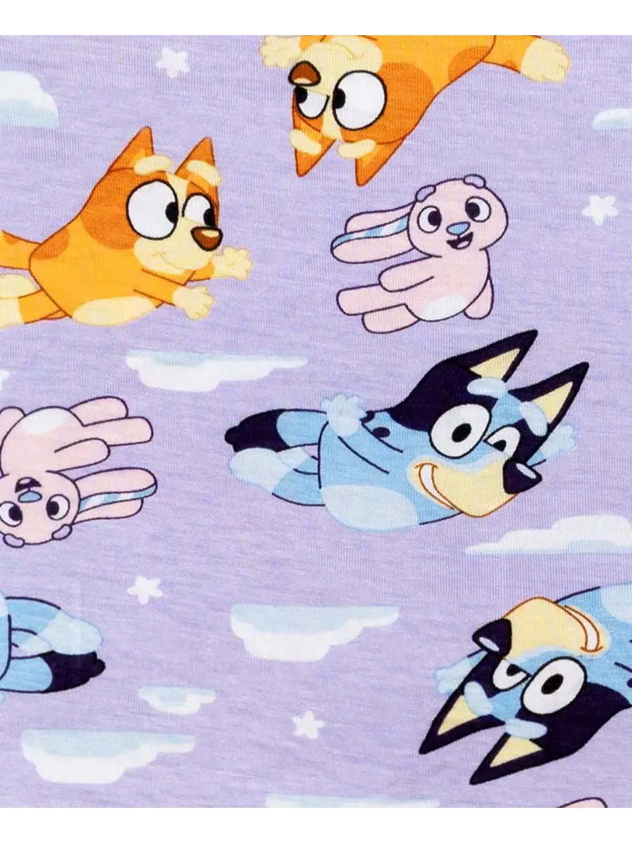 Детский пижамный комплект Bluey Dream для девочек 2T-4T: топ и штаны с принтом, 2 предмета — изображение 3 из 3, фиолетовый