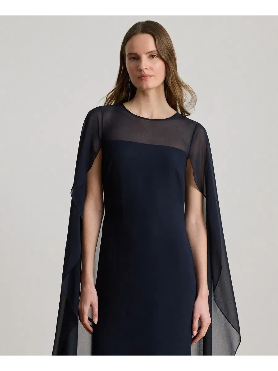 Платье-накидка из жоржетта Lauren Ralph Lauren — изображение 2 из 4, темно-синий
