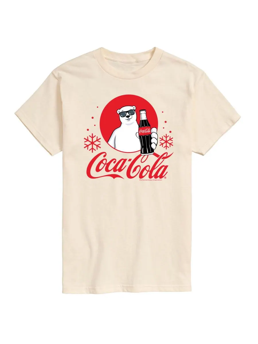 Мужская футболка с круглым вырезом и принтом Coca-Cola: белый медведь и снежинки AIRWAVES — изображение 1 из 3, бежевый