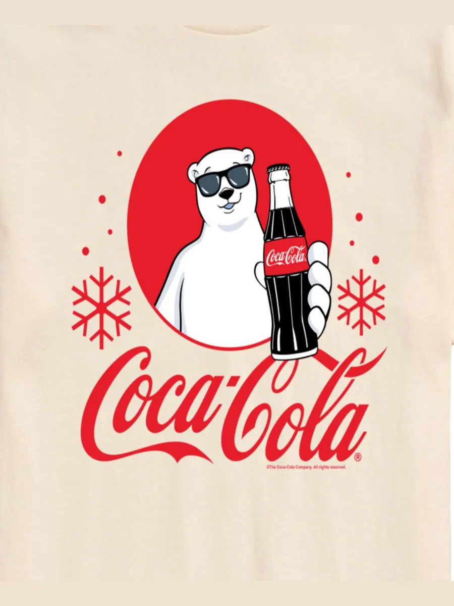 Мужская футболка с круглым вырезом и принтом Coca-Cola: белый медведь и снежинки AIRWAVES — изображение 3 из 3, бежевый