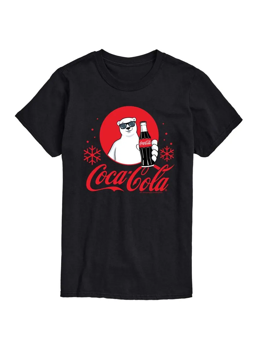 Мужская футболка с круглым вырезом и принтом Coca-Cola: белый медведь и снежинки AIRWAVES — изображение 1 из 3, черный