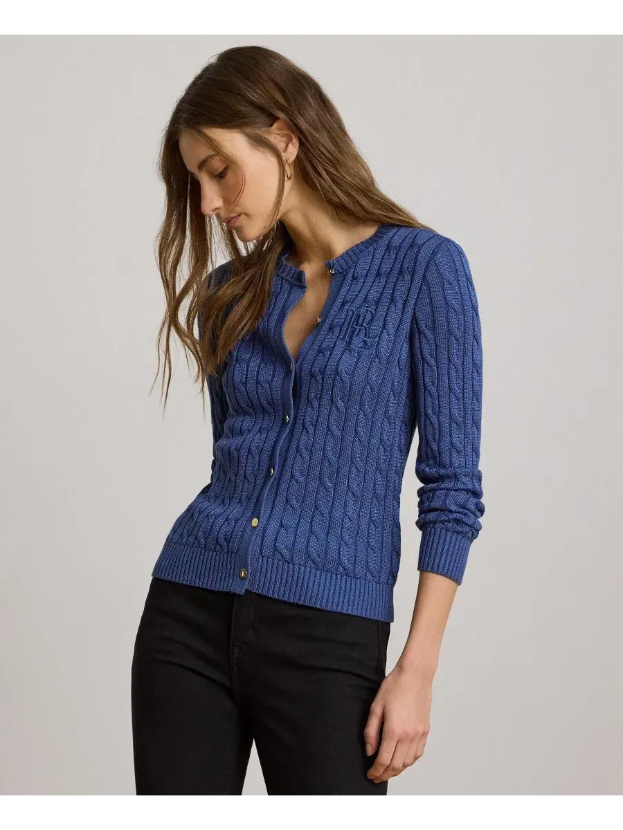 Кардиган с пуговицами и логотипом Lauren Ralph Lauren — изображение 1 из 6, синий