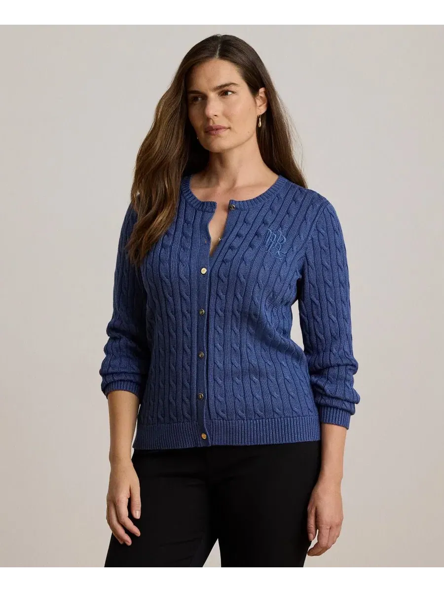 Кардиган с пуговицами и логотипом Lauren Ralph Lauren — изображение 2 из 6, синий