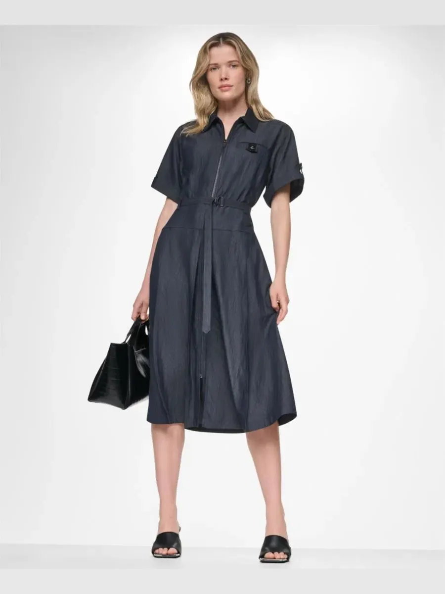 Платье миди с воротником и съемным поясом DKNY — изображение 7 из 12, темный индиго