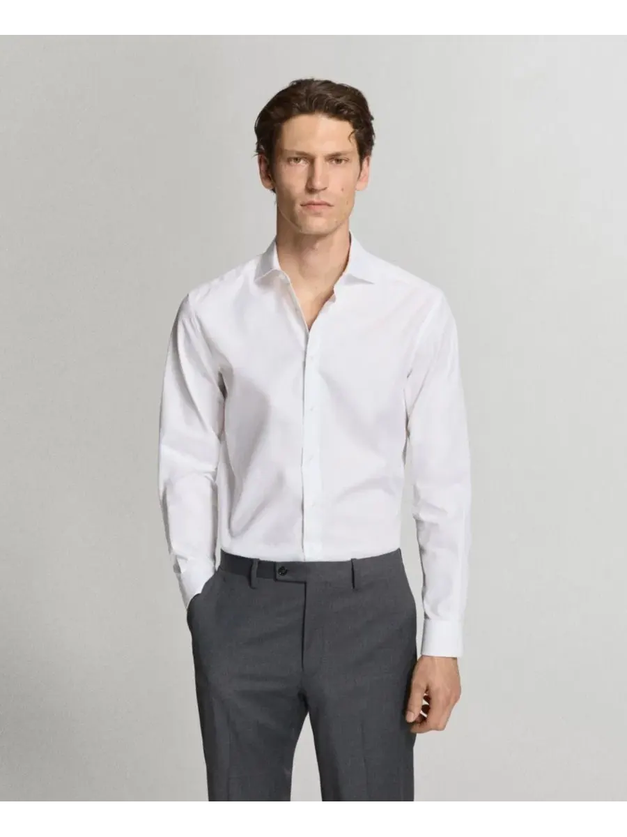 Мужская рубашка классическая Cotton Regular Fit MANGO — изображение 1 из 7, белый