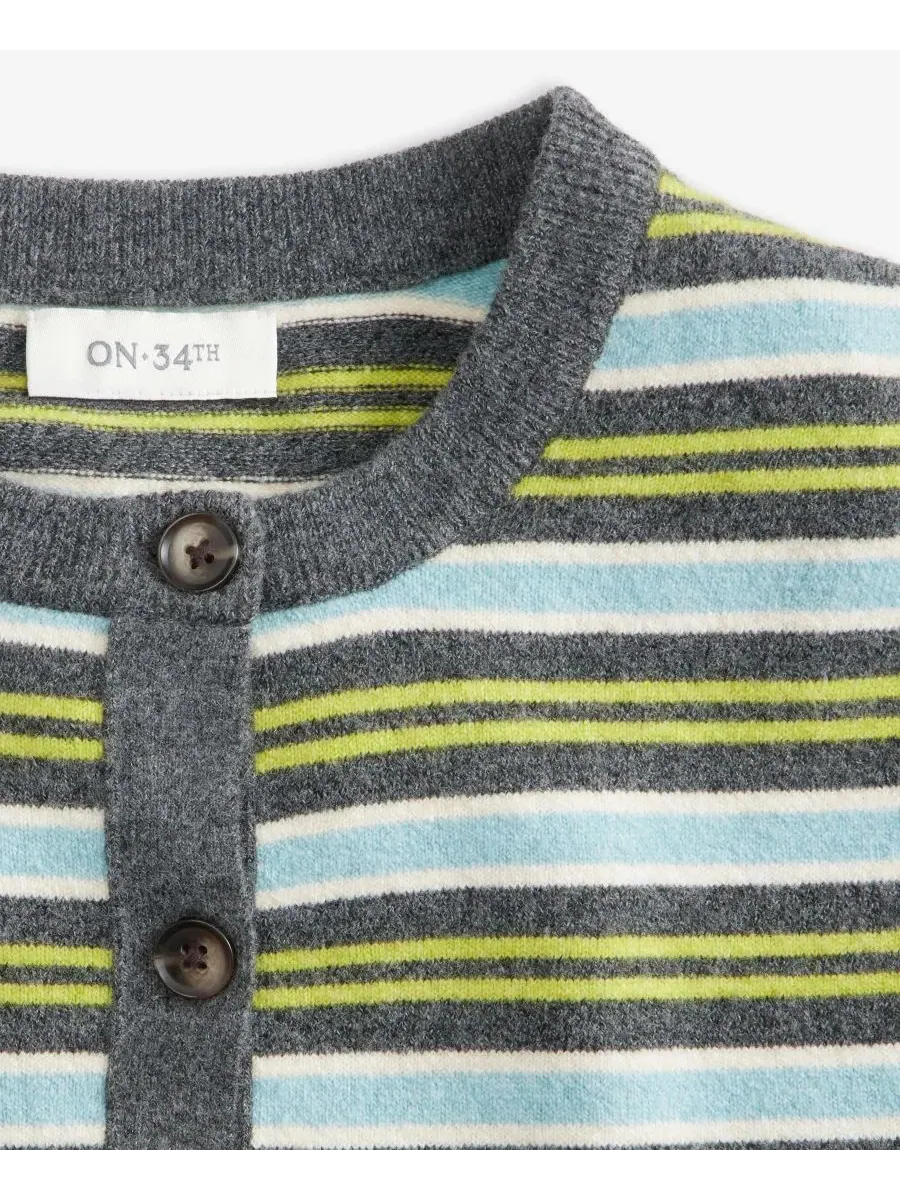 Женский кардиган с длинным рукавом и круглым вырезом, модель Crewneck On 34th — изображение 4 из 5, серый мульти