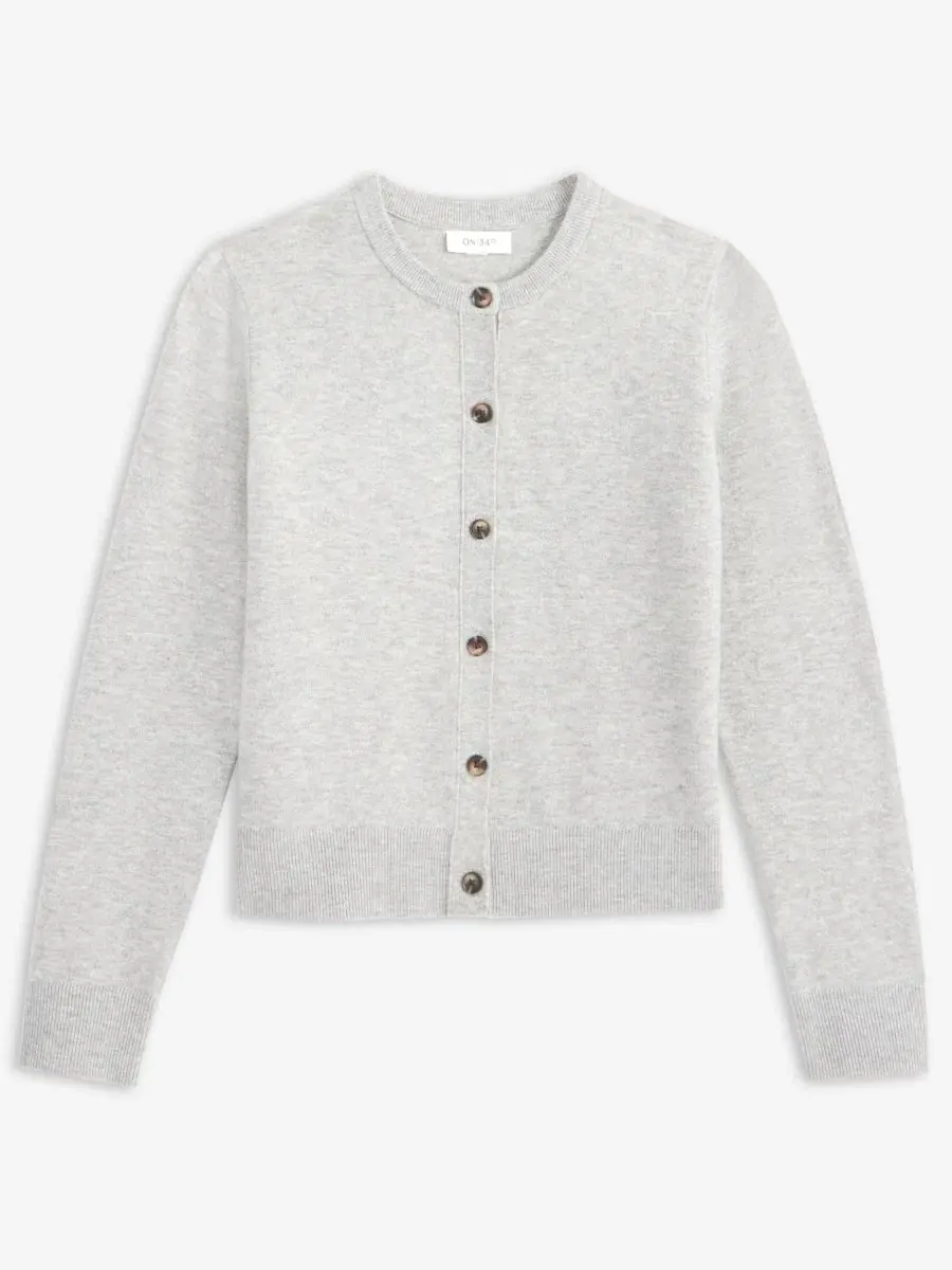 Женский кардиган с длинным рукавом и круглым вырезом, модель Crewneck On 34th — изображение 5 из 5, серый мульти
