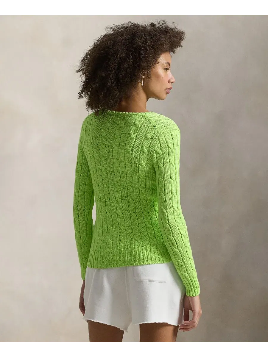 Свитер с V-образным вырезом из хлопка с косами Polo Ralph Lauren, Bright Leaf — изображение 5 из 5