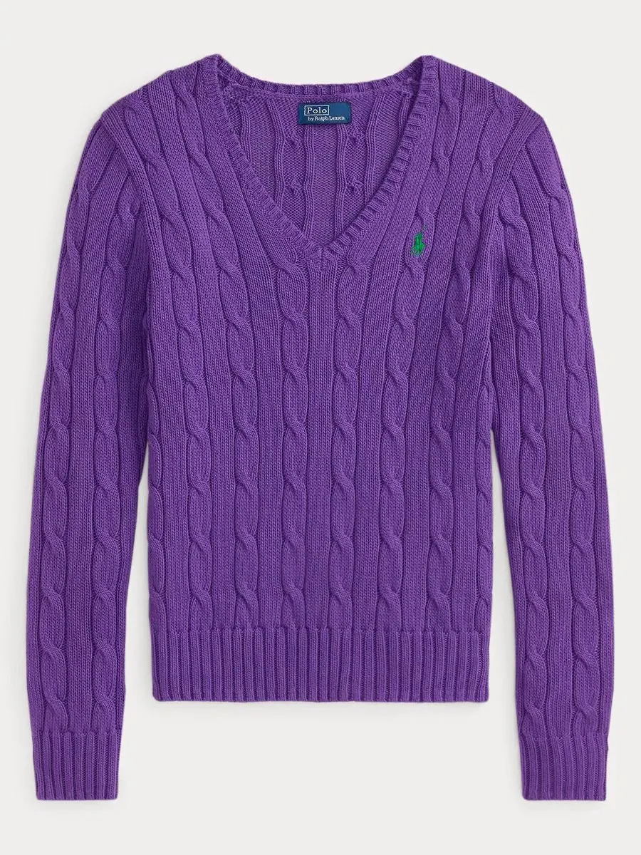 Свитер с V-образным вырезом с косами Polo Ralph Lauren — изображение 2 из 5, маджента