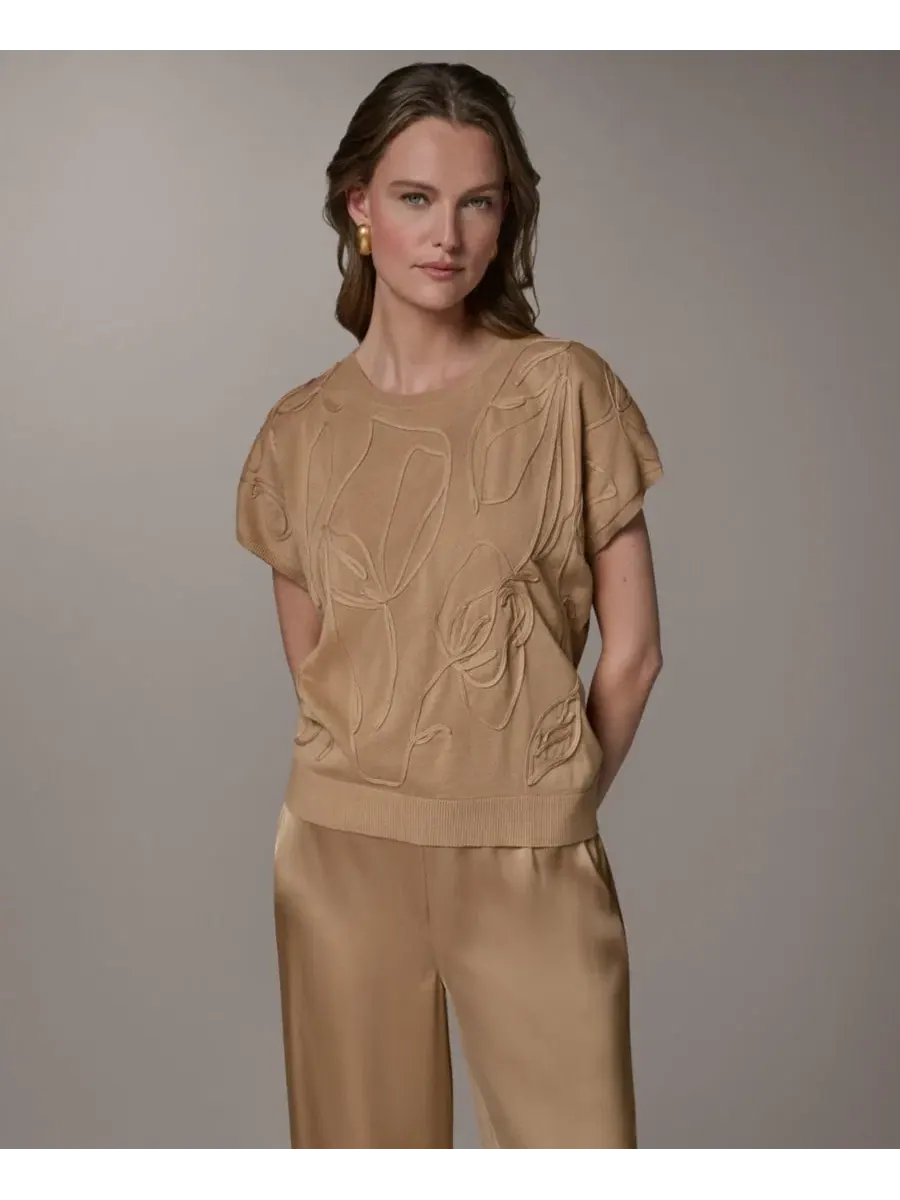Свитер с коротким рукавом и геометрической вышивкой Donna Karan New York — изображение 1 из 6, олененок