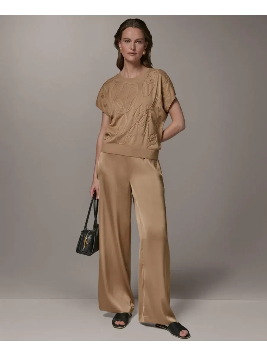 Свитер с коротким рукавом и геометрической вышивкой Donna Karan New York — изображение 3 из 6, олененок