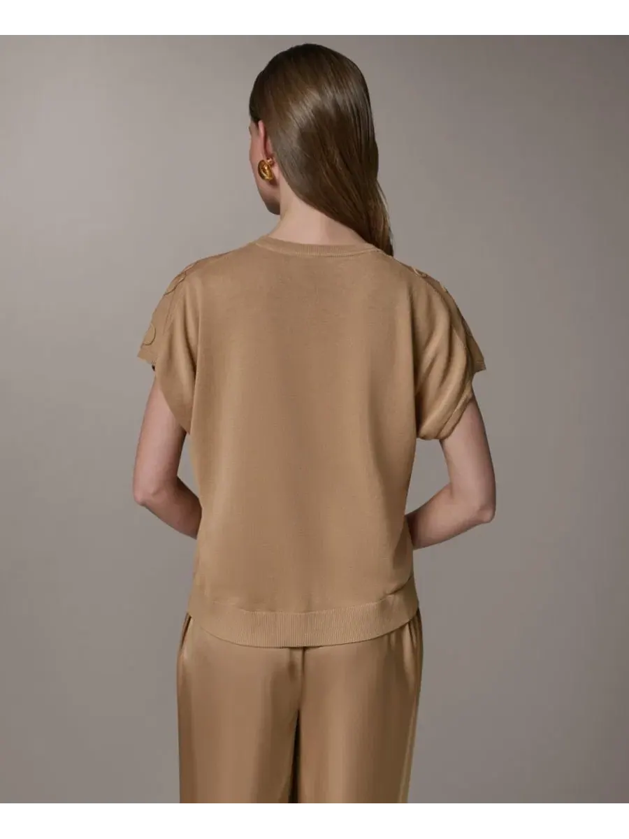 Свитер с коротким рукавом и геометрической вышивкой Donna Karan New York — изображение 6 из 6, олененок