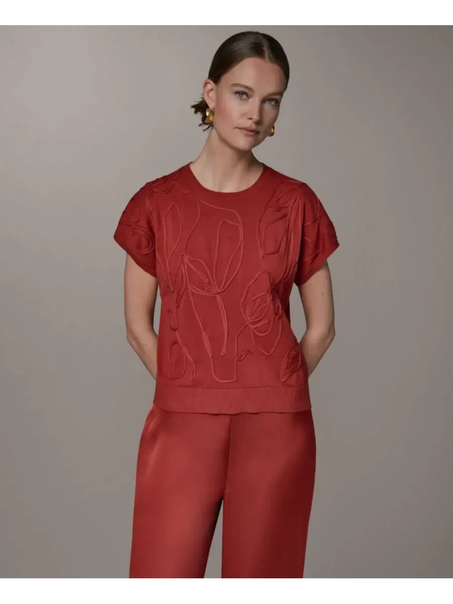 Свитер с коротким рукавом, с вышивкой Donna Karan New York — изображение 1 из 7, коричневый