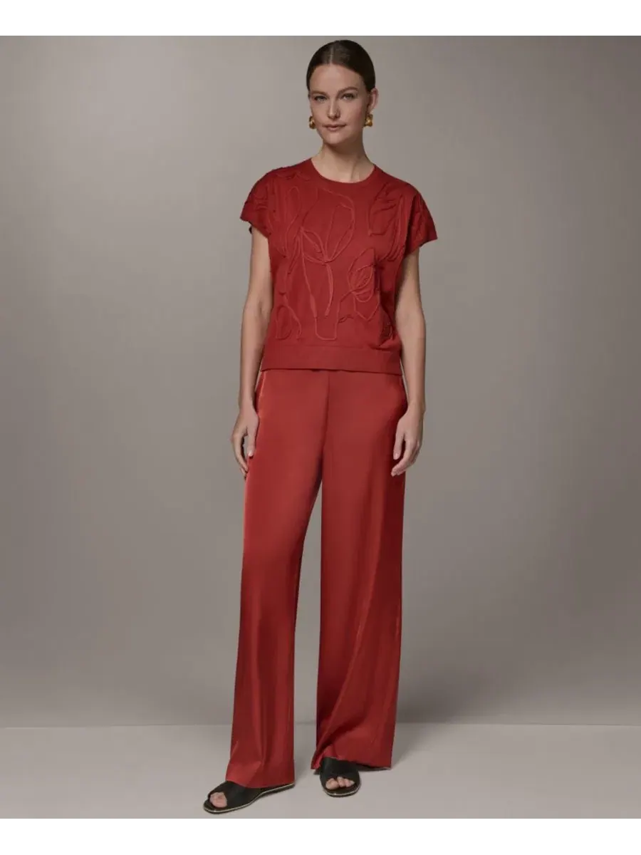 Свитер с коротким рукавом, с вышивкой Donna Karan New York — изображение 2 из 7, коричневый