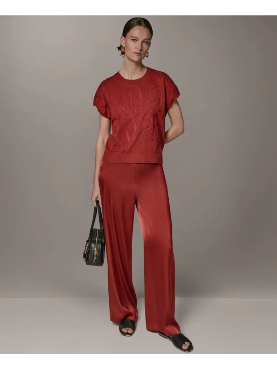 Свитер с коротким рукавом, с вышивкой Donna Karan New York — изображение 3 из 7, коричневый