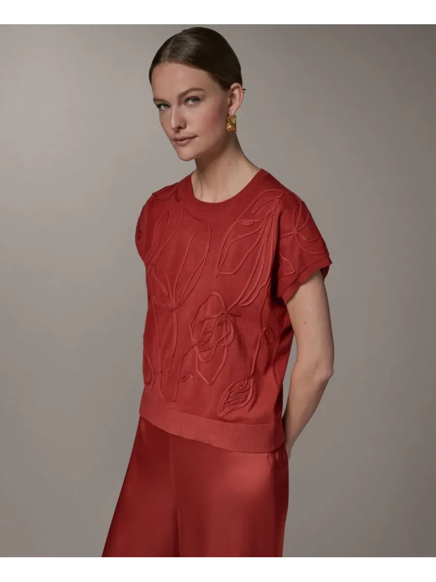 Свитер с коротким рукавом, с вышивкой Donna Karan New York — изображение 4 из 7, коричневый