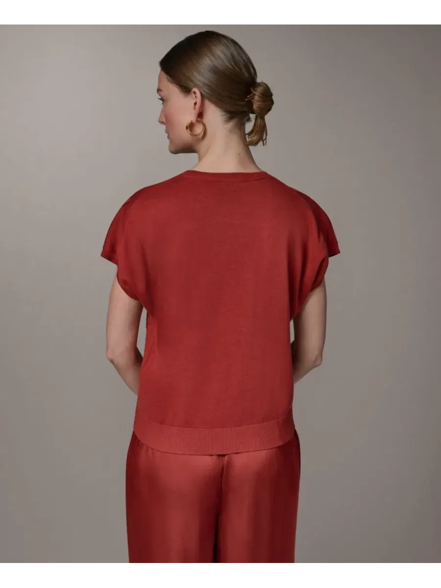 Свитер с коротким рукавом, с вышивкой Donna Karan New York — изображение 6 из 7, коричневый