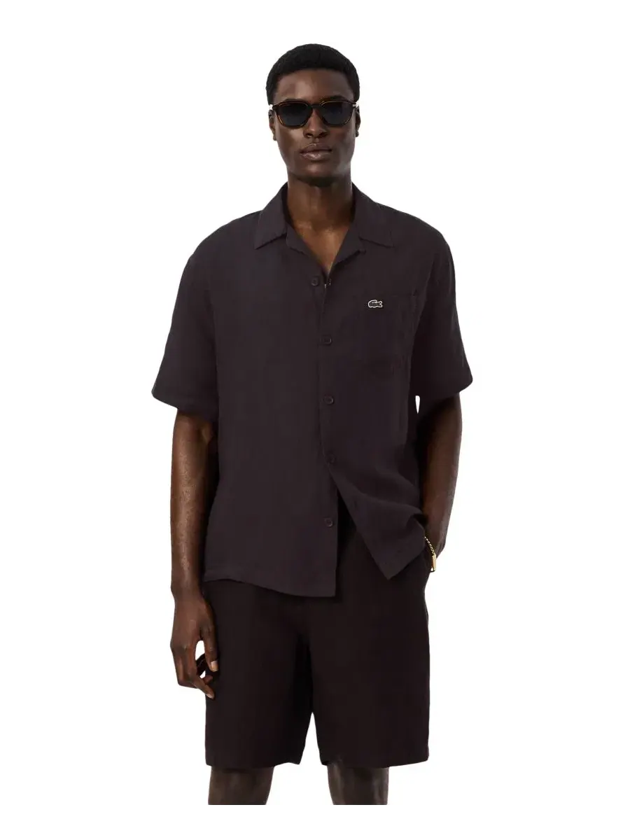 Мужская рубашка Lacoste с коротким рукавом, гавайский воротник — изображение 1 из 5, коричневый