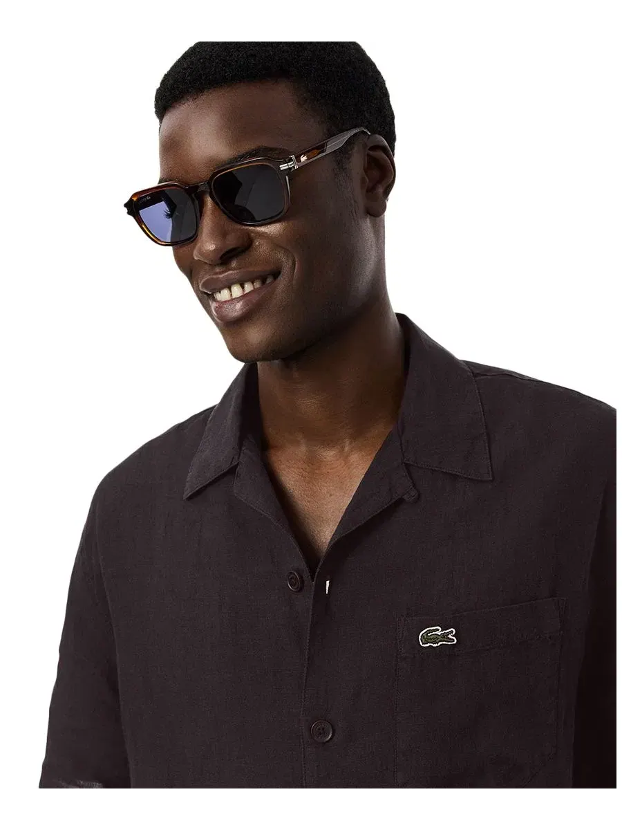 Мужская рубашка Lacoste с коротким рукавом, гавайский воротник — изображение 3 из 5, коричневый