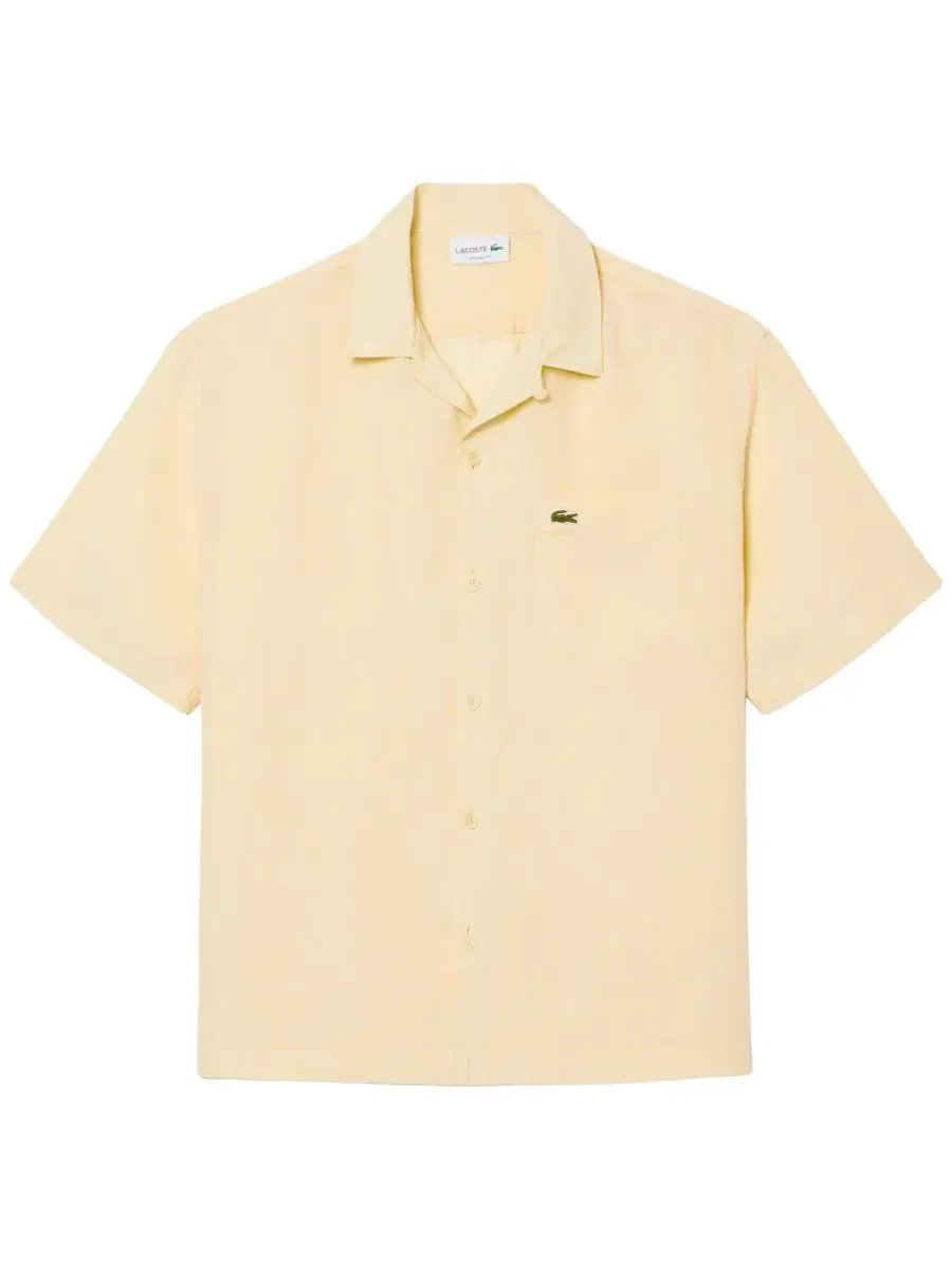 Рубашка мужская Lacoste с коротким рукавом, гавайский воротник, 100% лен, натуральный Clair — изображение 4 из 4