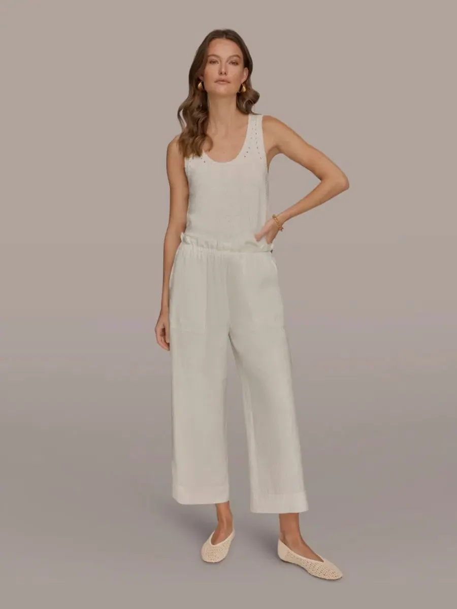 Женские льняные брюки с высокой посадкой и свободным кроем Donna Karan Weekend — изображение 6 из 6, бежевый