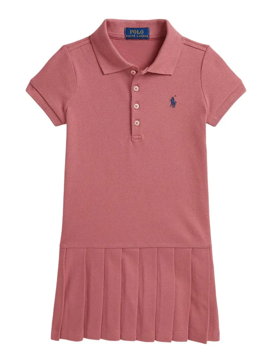 Платье-поло с плиссированной юбкой из стрейч-сетки Polo Ralph Lauren — изображение 1 из 3, розовый