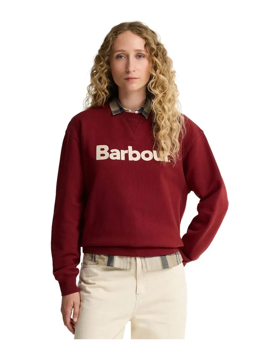 Свитшот женский с длинным рукавом, модель Hartland Crewneck Barbour — изображение 3 из 6, клюквенный