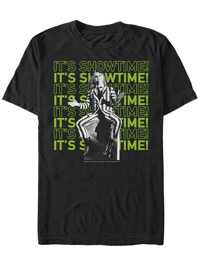Мужская футболка с короткими рукавами и повторяющимся текстом Beetlejuice It's Showtime Fifth Sun — изображение 1 из 1