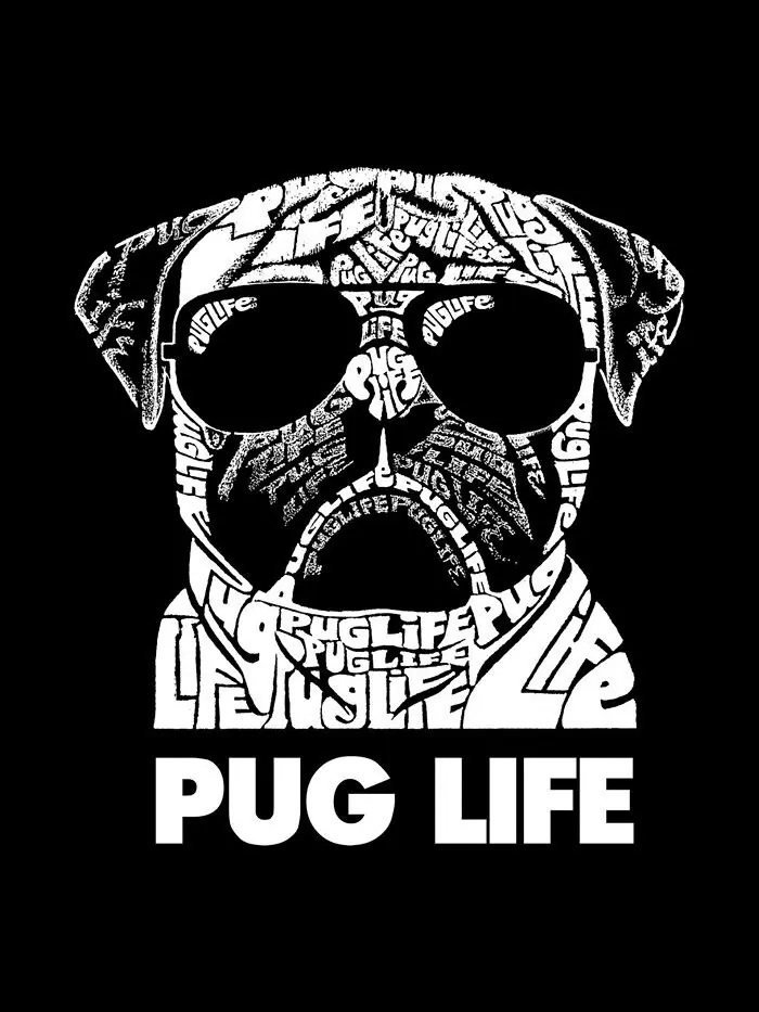 Мужская футболка с длинным рукавом Pug Life Word Art LA Pop Art — изображение 2 из 2, черный