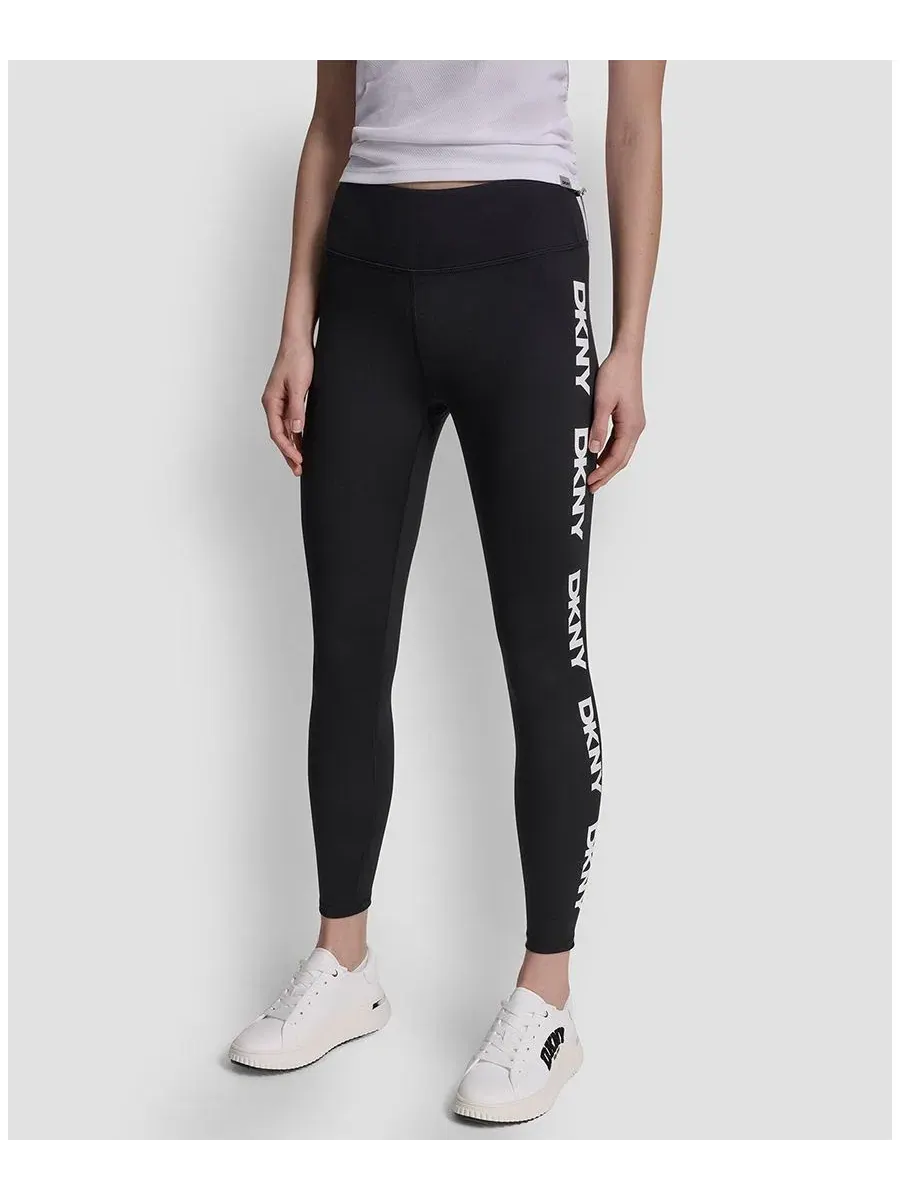 Женские леггинсы с высокой талией и повторяющимся логотипом Dkny Sport — изображение 1 из 4, темно-серый