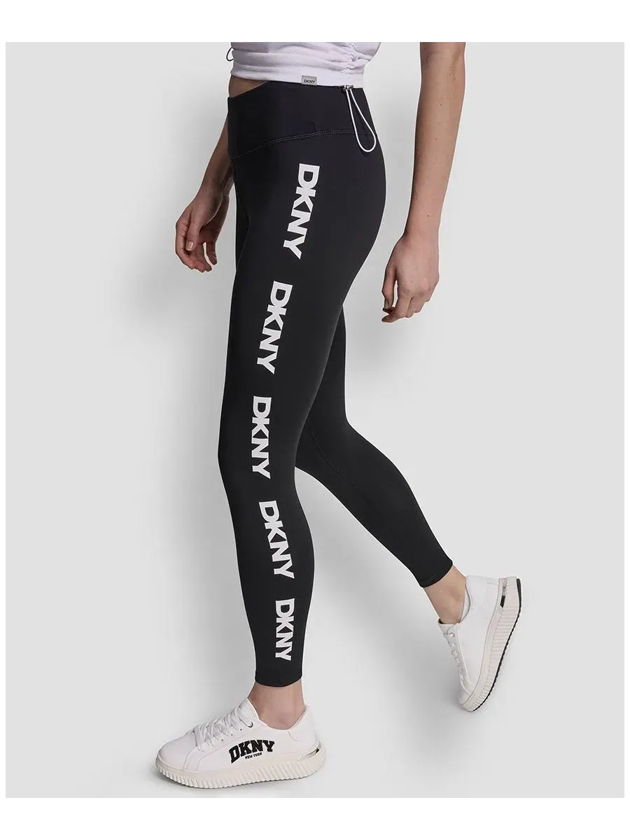 Женские леггинсы с высокой талией и повторяющимся логотипом Dkny Sport — изображение 2 из 4, темно-серый