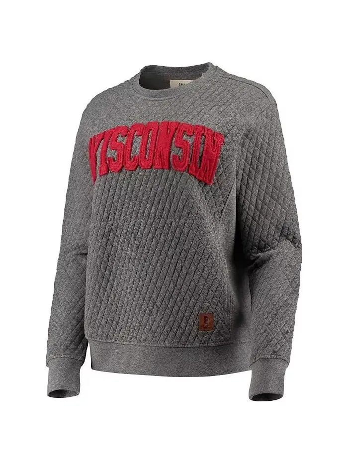Женский стеганый пуловер с капюшоном Heather Charcoal Wisconsin Badgers Moose Pressbox — изображение 3 из 3, темно-серый