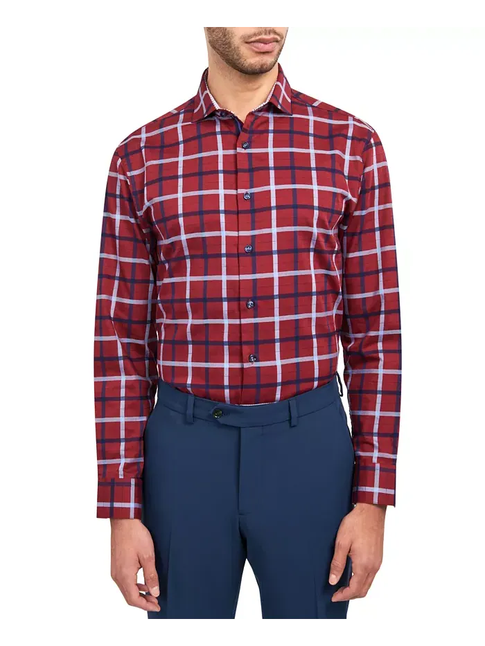 Мужская классическая рубашка с клеткой windowpane MICHELSONS OF LONDON — изображение 1 из 4, красный