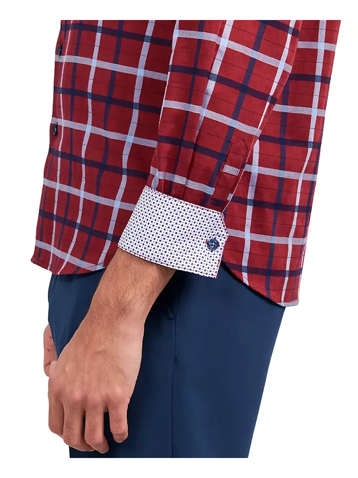 Мужская классическая рубашка с клеткой windowpane MICHELSONS OF LONDON — изображение 3 из 4, красный