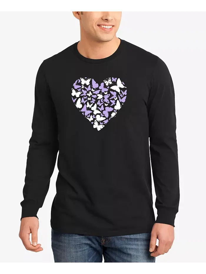 Мужская футболка с длинным рукавом Butterfly Heart Word Art LA Pop Art — изображение 1 из 3, черный